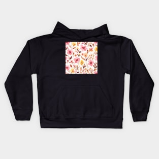 Pink Yellow Brown Floral Pattern on White Kids Hoodie